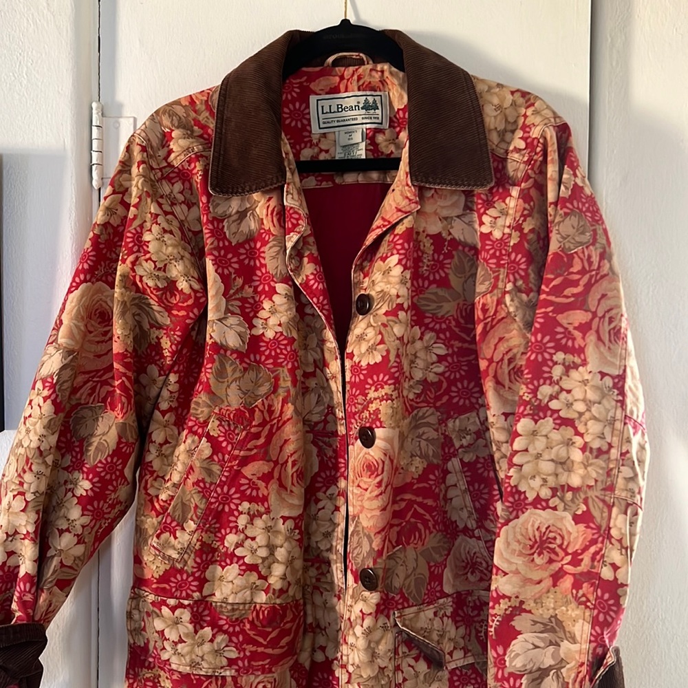 Vintage LL Bean floral rose garden barn chore coat